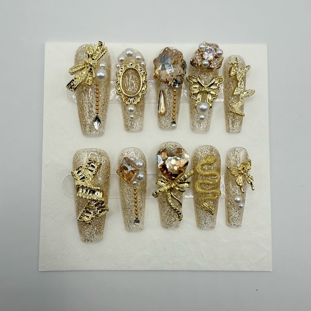 Gold and Silver Embellished Nail Set